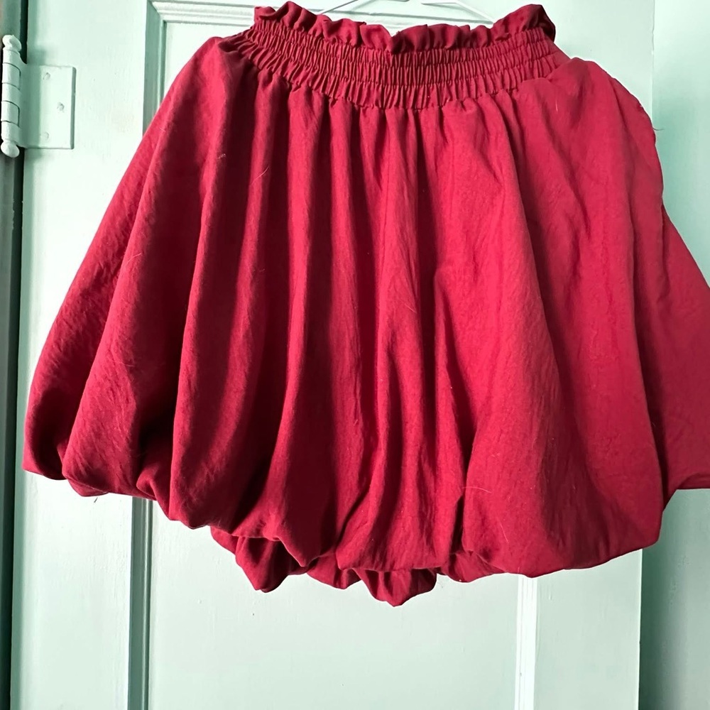 Red Bubble Hem Skirt with Elastic Waist